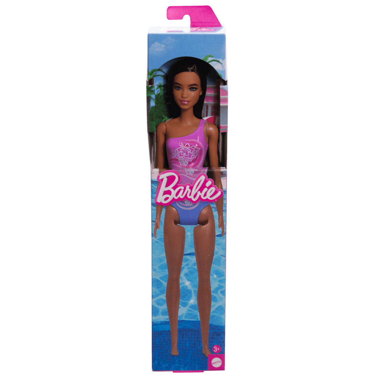 Barbie® Poupée Plage Cheveux Brun Foncé, Maillot Violet Tropical