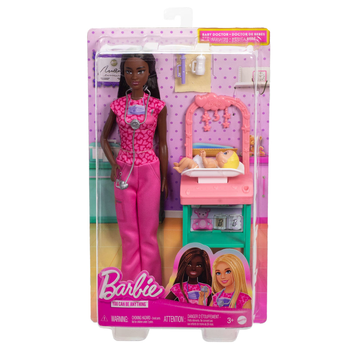 Barbie Poupée Mode Pédiatre, Brunette, Poupée Bébé, Meubles et Acc.