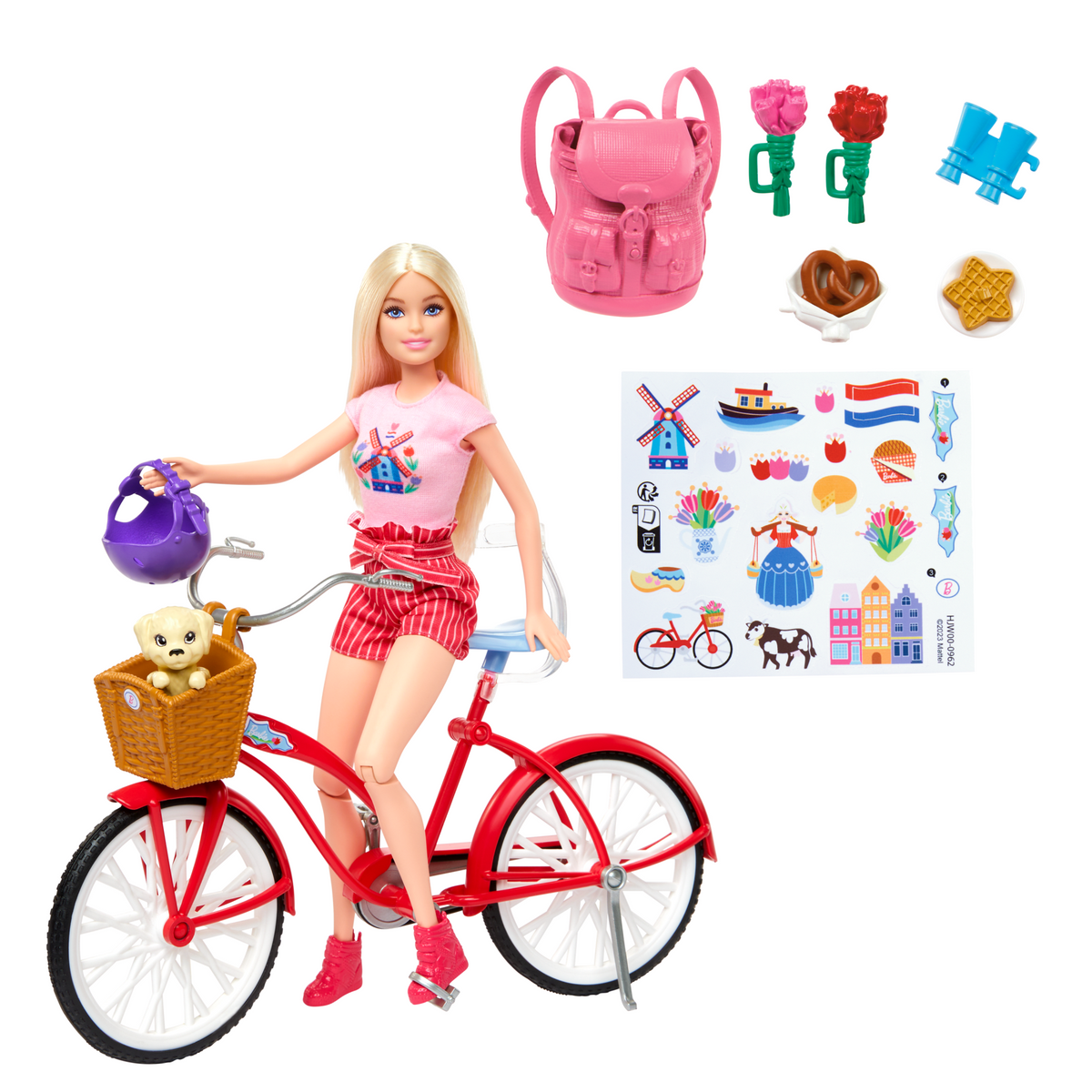 Barbie Pink Passport Holland Doll Set With Bicycle, Clothes, & Travel Accessories