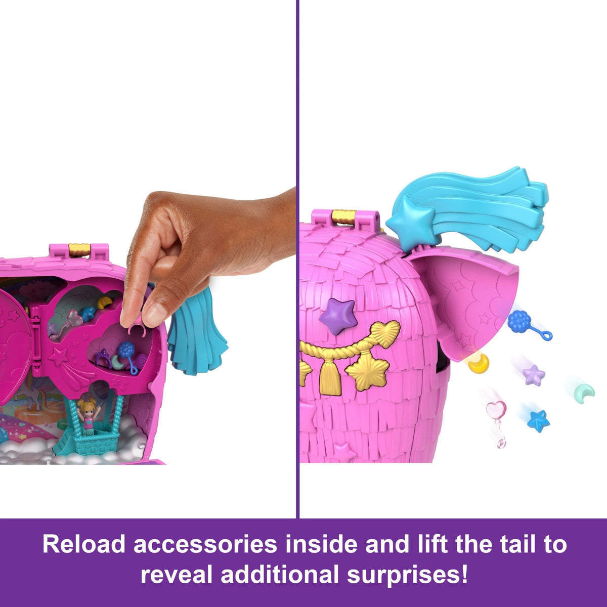Polly Pocket Unicorn Partyland Playset With 2 Micro Dolls, Pets & 25+ Surprise Accessories, Birthday Celebration With Hot AIr Balloon Ride