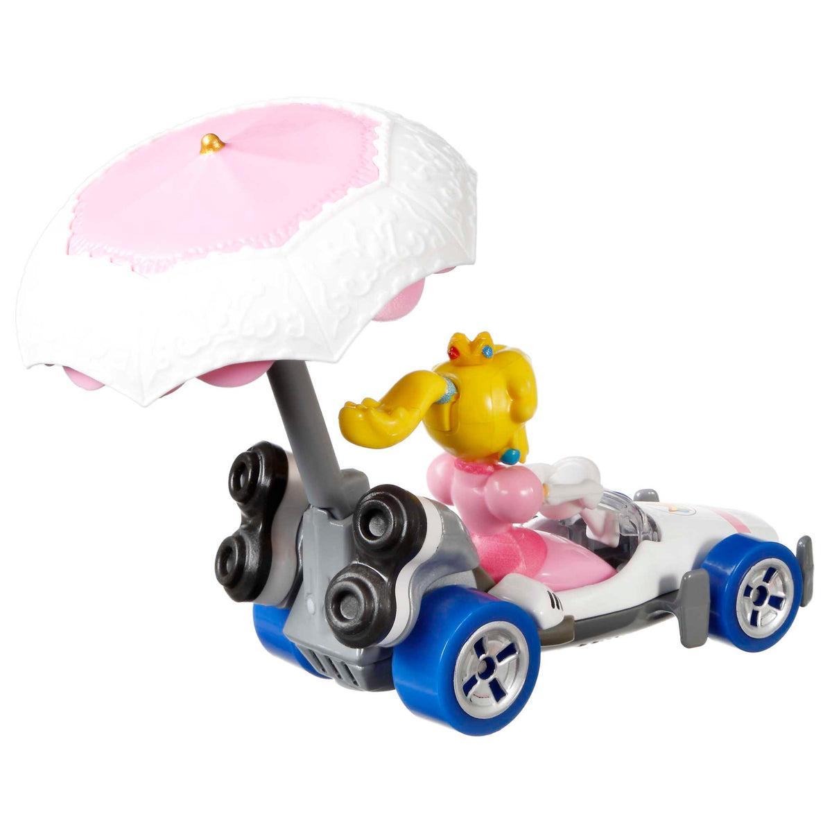 Hot Wheels Mario Kart Veículo de Brinquedo Princesa Peach B-Dasher com Peach guarda-sol