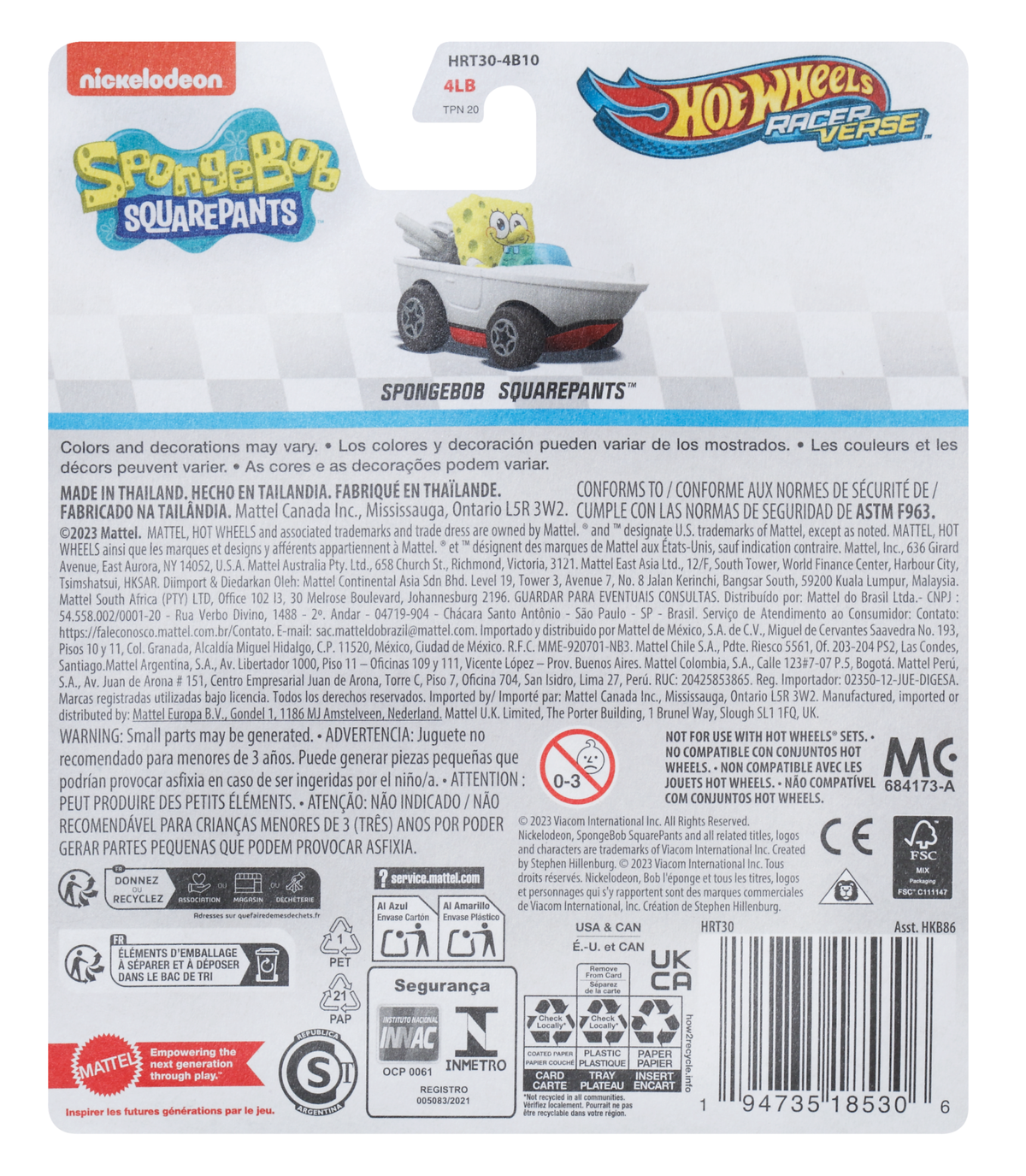 Hot Wheels RacerVerse Veículo de Brinquedo Bob Esponja